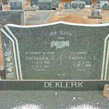 KLERK Frederick J., de 1903-1975 &amp; Johanna S.L. 1917-2002