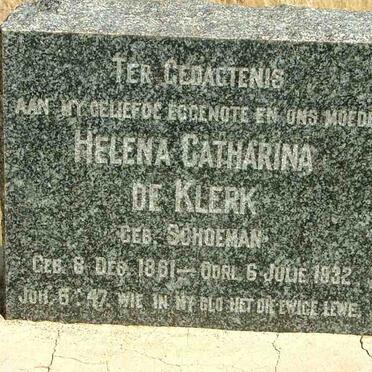 KLERK Barend M., de 1863-1946 &amp; Helena Catharina SCHOEMAN 1861-1932