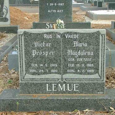 LEMUE Victor Prosper 1905-1990 &amp; Maria Magdalena COETZEE 1905-1989