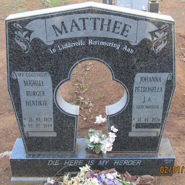 MATTHEE Michiel Burger Hendrik 1929-1999 &amp; Johanna Petronella J.A. MARAIS 1926-