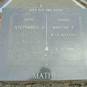 MATHEE Stephanus J., 1897-1975 &amp; Martha P. V. NIEKERK 1905-1993