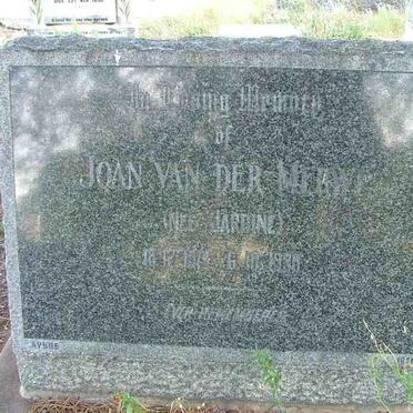MERWE Joan, van der nee JARDINE 1914-