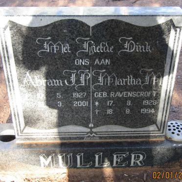 MULLER Abram J.P. 1927-2001 &amp; Martha M. RAVENSCROFT 1928-1994