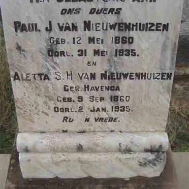 NIEUWENHUIZEN Paul J., van 1860-1935 &amp; Aletta S.H. HAVENGA 1860-1935