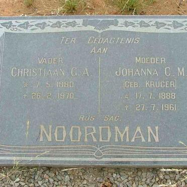 NOORDMAN Christiaan G.A. 1880-1970 &amp; Johanna C.M. Kruger 1888-1961