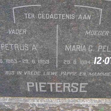 PIETERSE Petrus A. 1883-1959 &amp; Maria C. PELSER 1894-1983