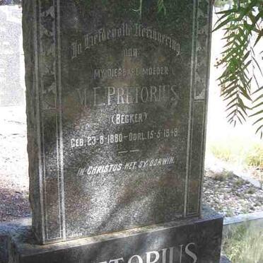 PRETORIUS M.E. nee BECKER 1880-1948