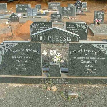PLESSIS Paul J., du 1915-1988 &amp; Susara E. 1915-1986