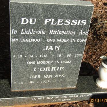 PLESSIS Jan, du 1918-2003 &amp; Corrie VAN WYK 1923-2014