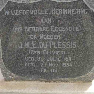 PLESSIS J.M.E., du nee OLIVIER 1911-1954