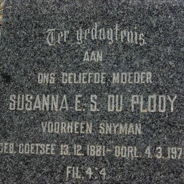 PLOOY Susanna E.S., du voorheen SNYMAN nee COETSEE 1881-1971