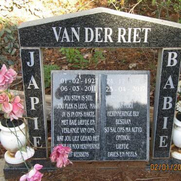 RIET Japie, van der 1927-2011 &amp; Babie 1945-2017
