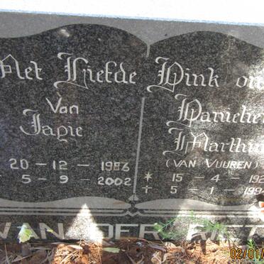 RIET Danieliena Marthina, van der nee VAN VUUREN 1927-1994 :: VAN DER RIET Japie 1986-2002