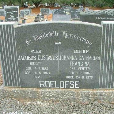 ROELOFSE Jacobus Gustavus 1887-1969 &amp; Johanna Catharina Francina VENTER 1887-1970