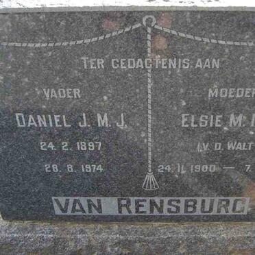 RENSBURG Daniel J.M.J., van 1897-1974 &amp; Elsie M.I.J.J. V.D. WALT 1900-1957