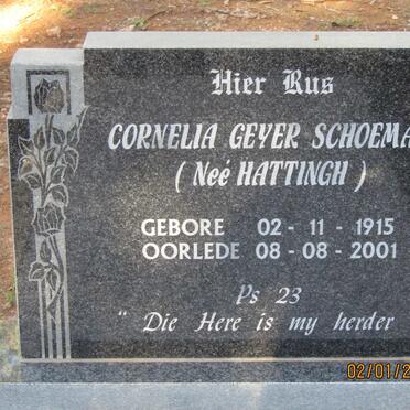 SCHOEMAN Cornelia Geyer nee HATTINGH 1915-2001
