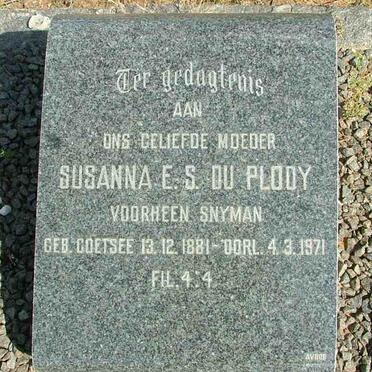 PLOOY Susanna E.S., du previously SNYMAN nee COETSEE 1881-1971