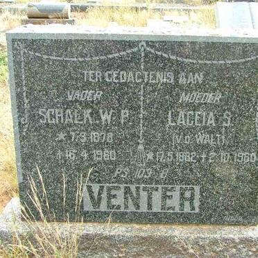 VENTER Schalk W.P. 1878-1960 &amp; Laceia S. V.D. WALT 1882-1960