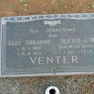 VENTER Gert Abraham 1909-1973 &amp; Hester J.M. KRUGER 1915-1982