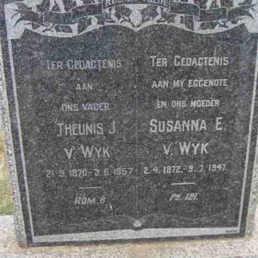 WYK Theunis J., v. 1870-1957 &amp; Susanna E. 1872-1947