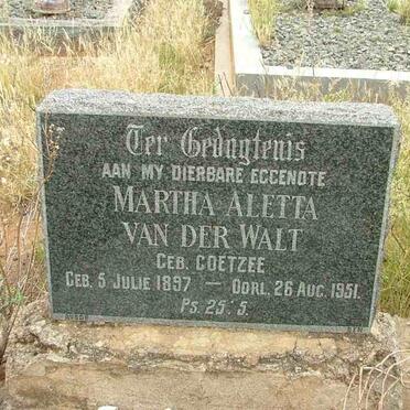 WALT Martha Aletta, van der nee COETZEE 1897-1951