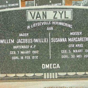 ZYL Willem Jacobus, van 1902-1972 &amp; Susanna Margaretha KRIEL 1909-2000