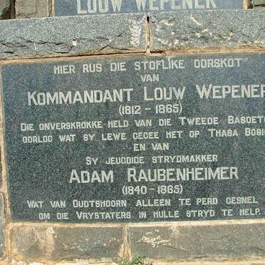 WEPENER Louw 1812-1865 :: RAUBENHEIMER Adam 1840-1865