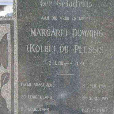 PLESSIS Margaret Downing, du nee KOLBE 1888-1941