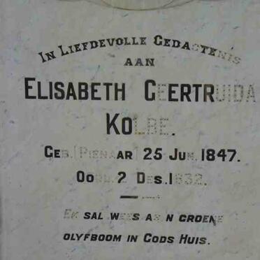 KOLBE Elisabeth Geertruida 1847-1932