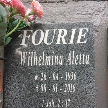 FOURIE Wilhelmina Aletta 1936-2016