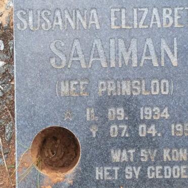 SAAIMAN Susanna Elizabeth nee PRINSLOO 1934-1992