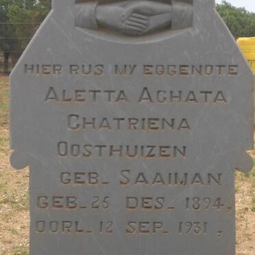OOSTHUIZEN Aletta Aghata Chatriena nee SAAIMAN 1894-1931
