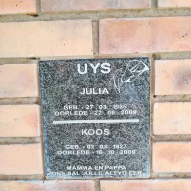 UYS Koos 1927-2009 &amp; Julia 1925-2009