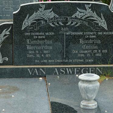 ASWEGEN Lambertus Bernardus, van 1887-1971 &amp; Hendrina Cecilia JOUBERT 1891-1962