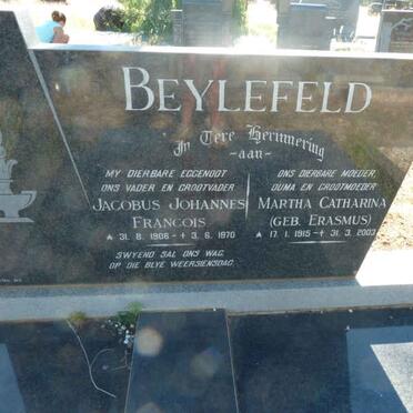 BEYLEFELD Jacobus Johannes Francois 1906-1970 &amp; Martha Catharina ERASMUS 1915-2003