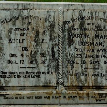 BOSMAN Adolf Samuel 1865-1936 &amp; Martha Maria VAN WYK 1874-1949