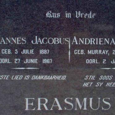 ERASMUS Johannes Jacobus 1887-1967 &amp; Andriena Louisa MURRAY 1894-1984