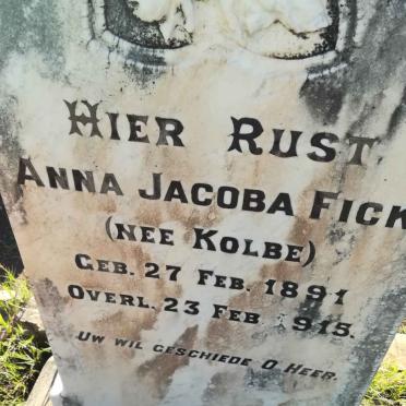 FICK Anna Jacoba nee KOLBE 1891-1915