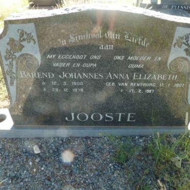 JOOSTE Barend Johannes 1900-1978 &amp; Anna Elizabeth VAN RENSBURG 1907-1987