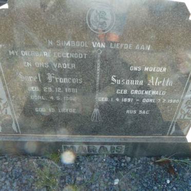 MARAIS Sarel Francois 1881-1962 &amp; Susanna Aletta GROENEWALD 1891-1980