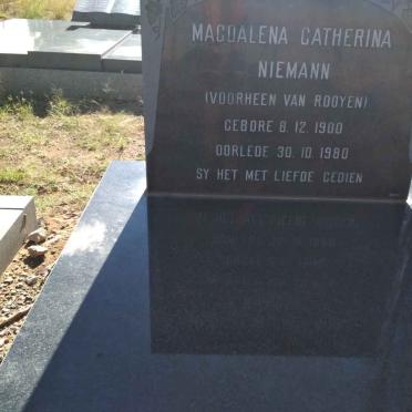 NIEMANN Magdalena Catherina voorheen VAN ROOYEN 1900-1980
