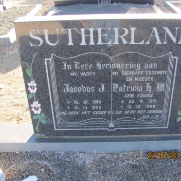 SUTHERLAND Jacobus J. 1915-1992 &amp; Patricia H.M. FOURIE 1912-1988