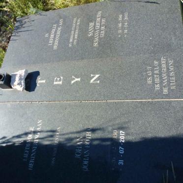 STEYN Johan Botha 1930-2017 &amp; Susanna Gertruida DU TOIT 1941-2003