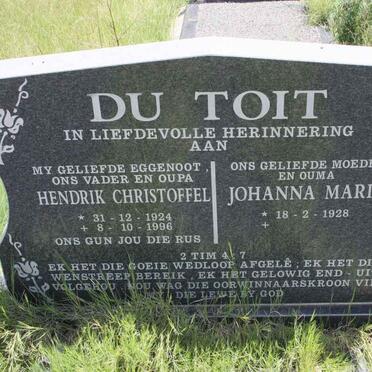 TOIT Hendrik Christoffel, du 1924-1996 &amp; Johanna Maria 1928-