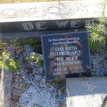 WET Anna Aletta Elizabeth, de nee MALHERBE 1912-1999