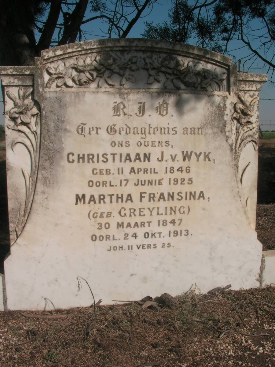 WYK Christiaan J., van 1846-1925 &amp; Martha Francina GREYLING 1847-1913