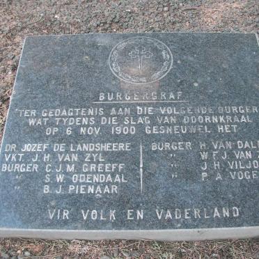 6. Slag van Doornkraal 6 Nov 1900 - Gesneuwelde Burgers