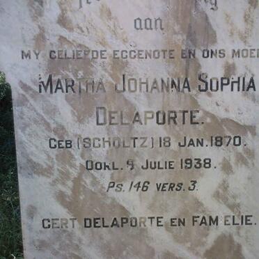 DELAPORTE Martha Johanna Sophia nee SCHOLTZ 1870-1938