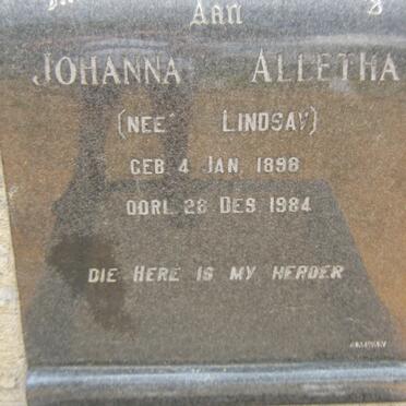 ABO Johanna Alletha, von nee LINDSAY 1898-1984