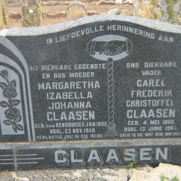 CLAASEN Carel Frederik Christoffel 1888-1967 &amp; Margaretha Izabella Johanna VAN RENSBURG 1892-1950